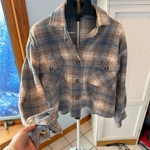 Blue and White Plaid Women's Button Down Shirt